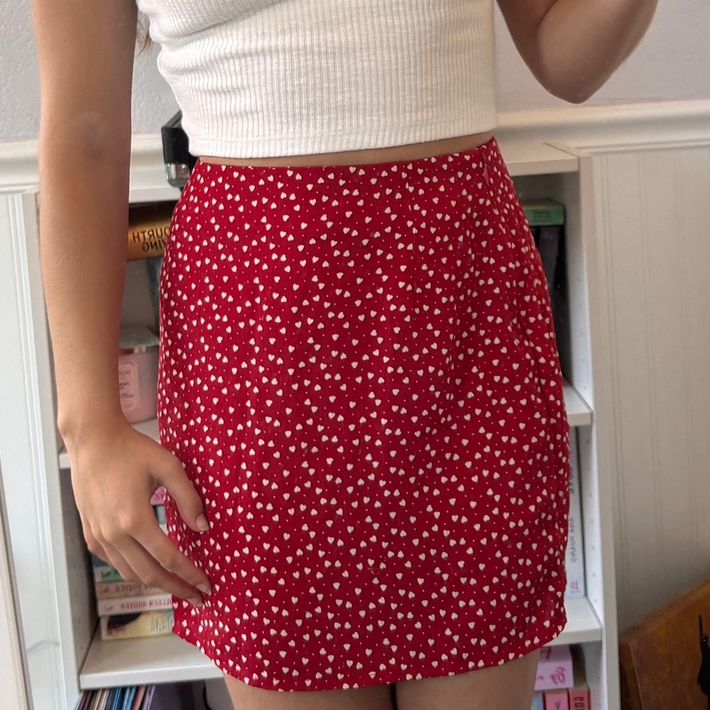SHEIN Red and White Heart Mini Skirt